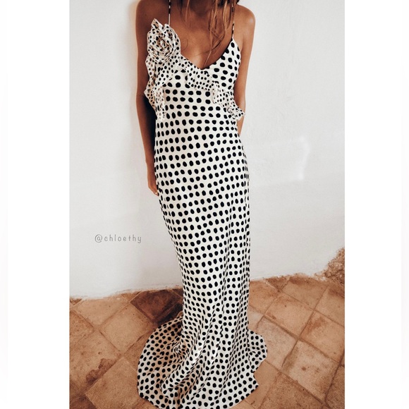 Zara RUFFLED SATIN EFFECT POLKA DOT DRESS - Picture 1 of 11